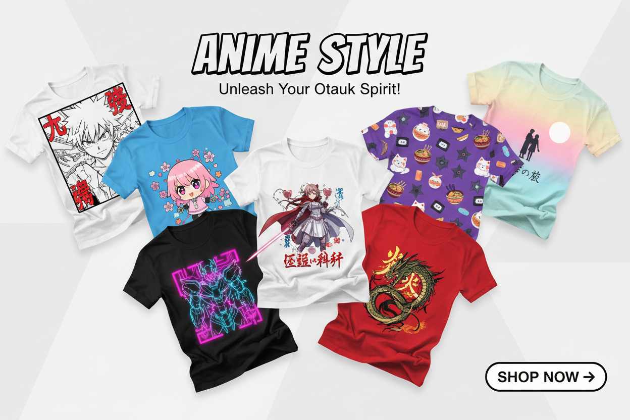 un banner con camisetas de animex